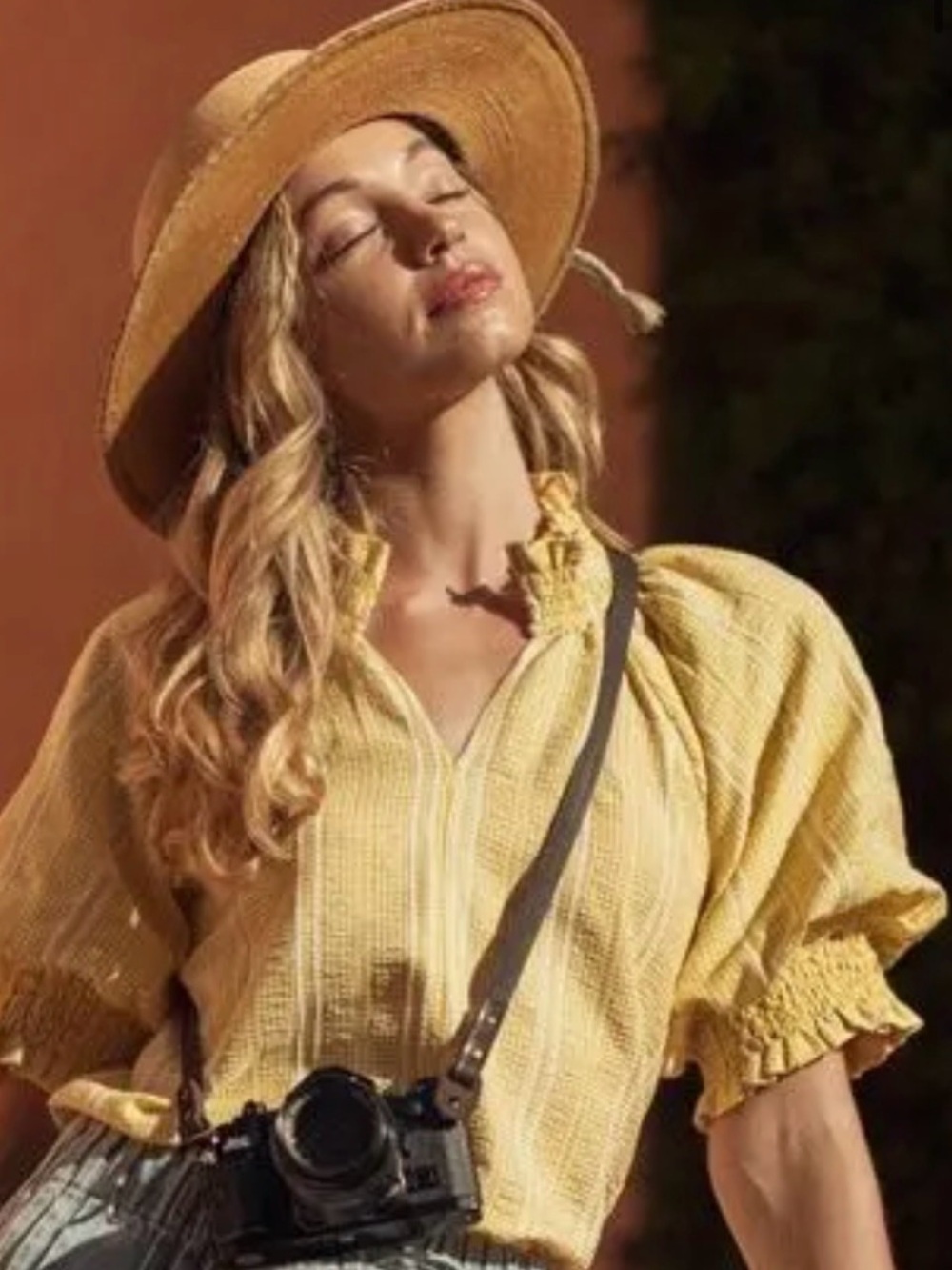 NWT JODIFL Yellow Ruffle-Cuff V-Neck Blouse